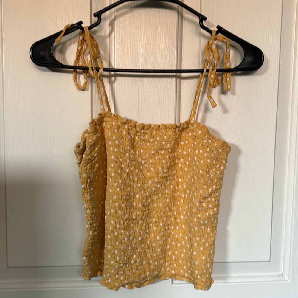 A&F Yellow Ruched polka dot tank top